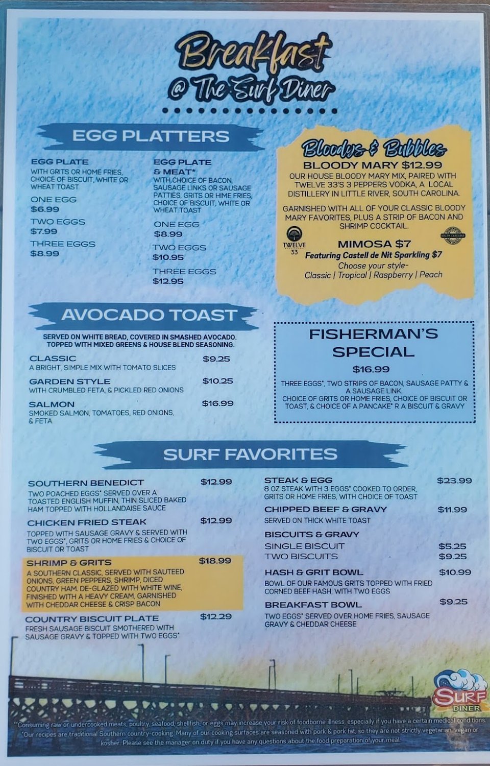 Simple diner menu with morning plates.